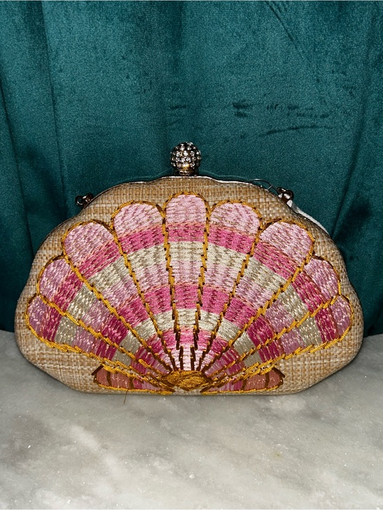 Haute Hippie Handbags - Haute Hippie Pink & Gold Shell Embroidered Clutch